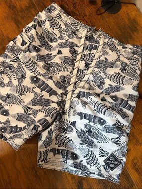 Fullsand Kids White & Navy Fish-Print Swim Trunks Large